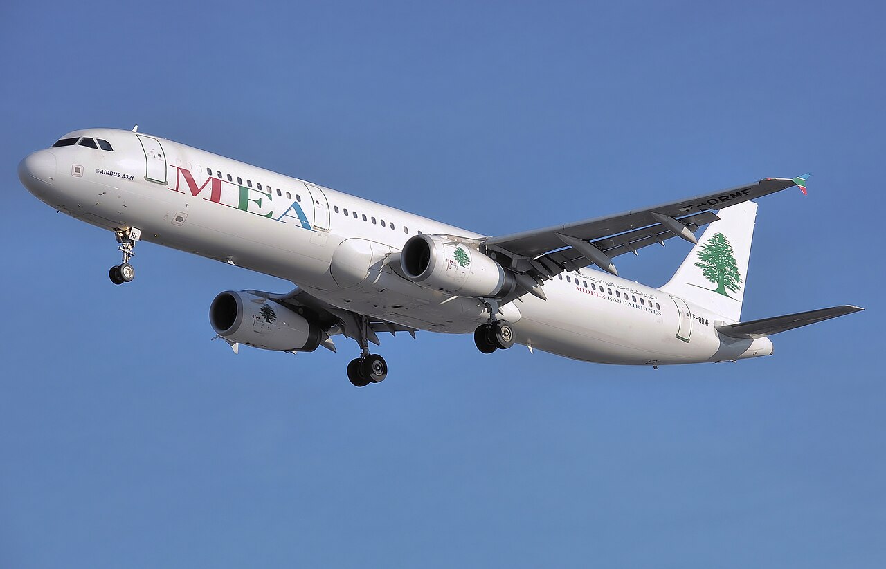 Middle East Airlines A321-200 (F-ORMF) landing at London Heathrow Airport