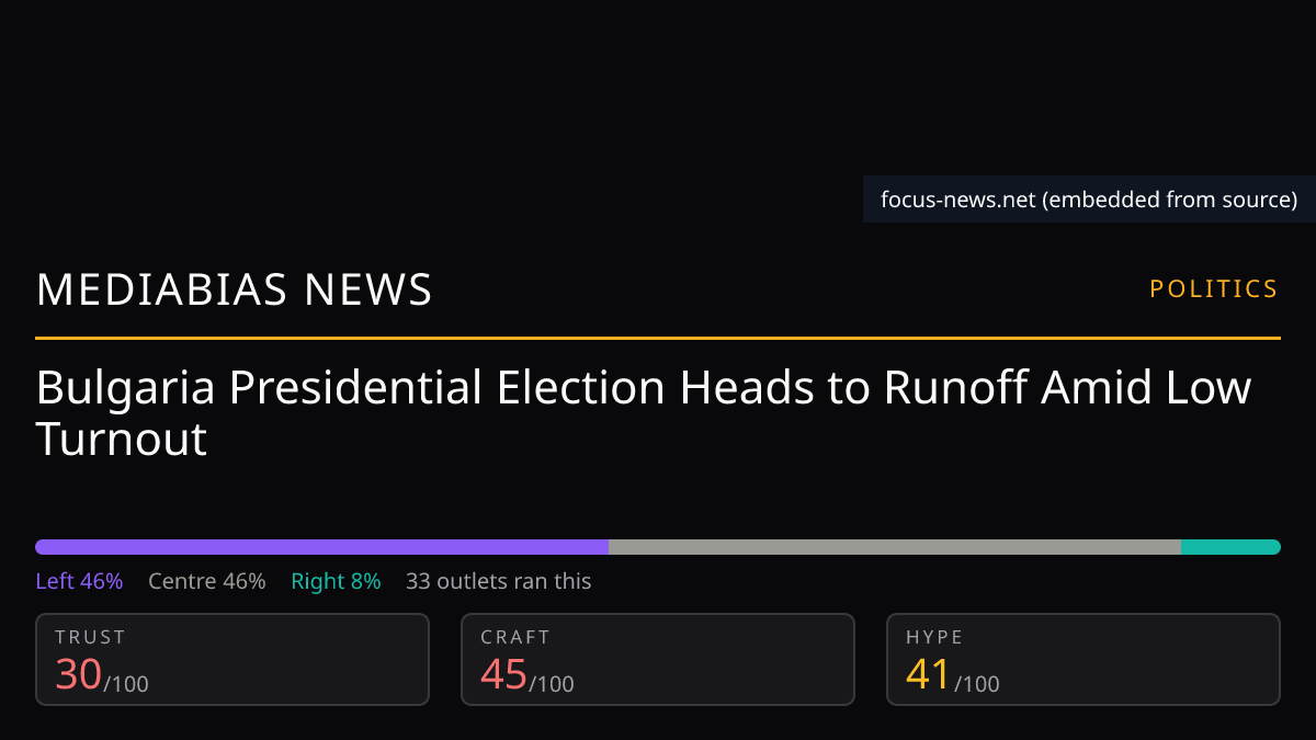 Bulgaria Presidential Election Heads to Runoff Amid Low Turnout