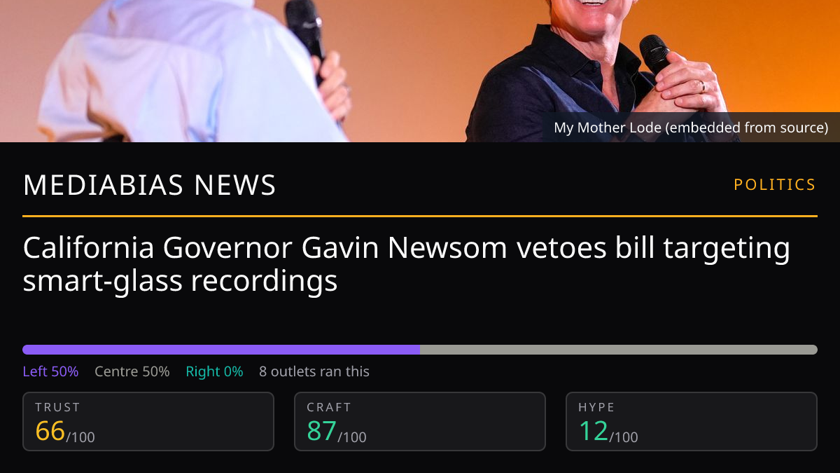 California Governor Gavin Newsom vetoes bill targeting smart‑glass recordings