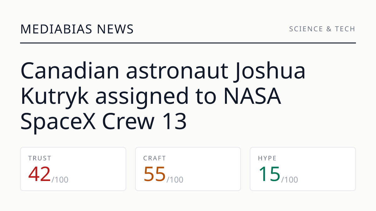 Canadian astronaut Joshua Kutryk assigned to NASA SpaceX Crew 13