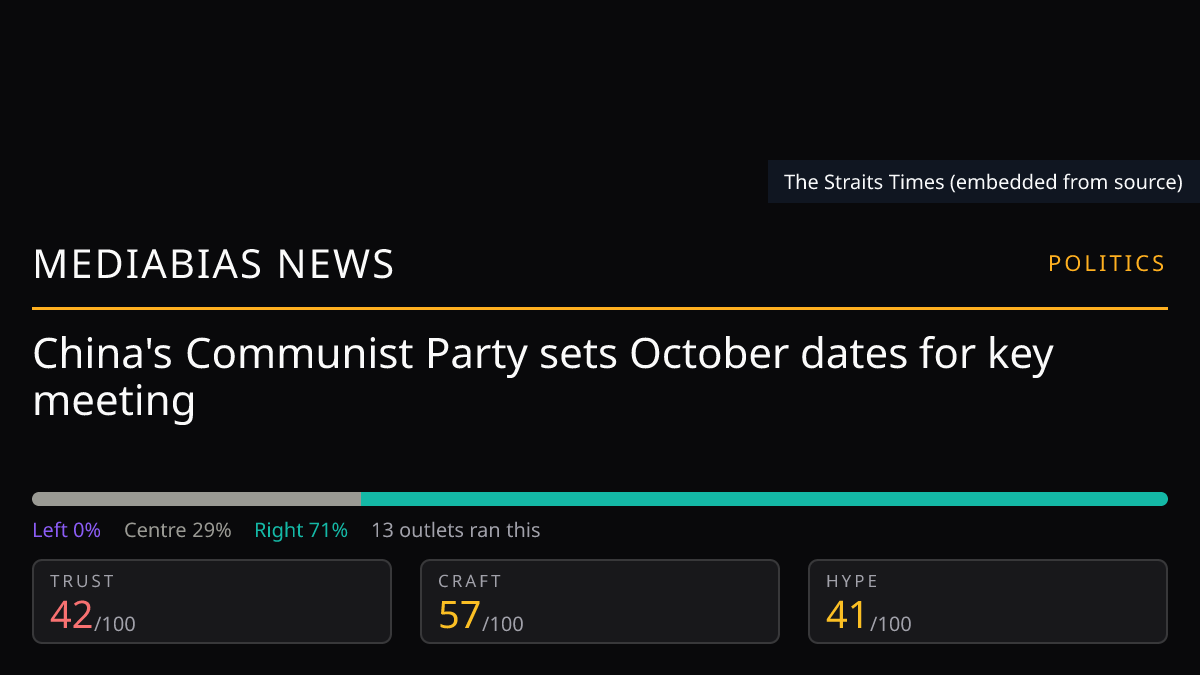 China's Communist Party sets October dates for key meeting