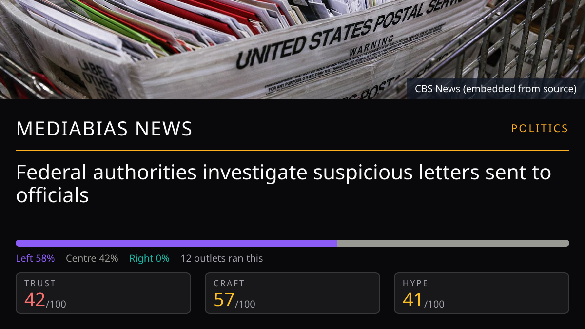 Federal authorities investigate suspicious letters sent to officials