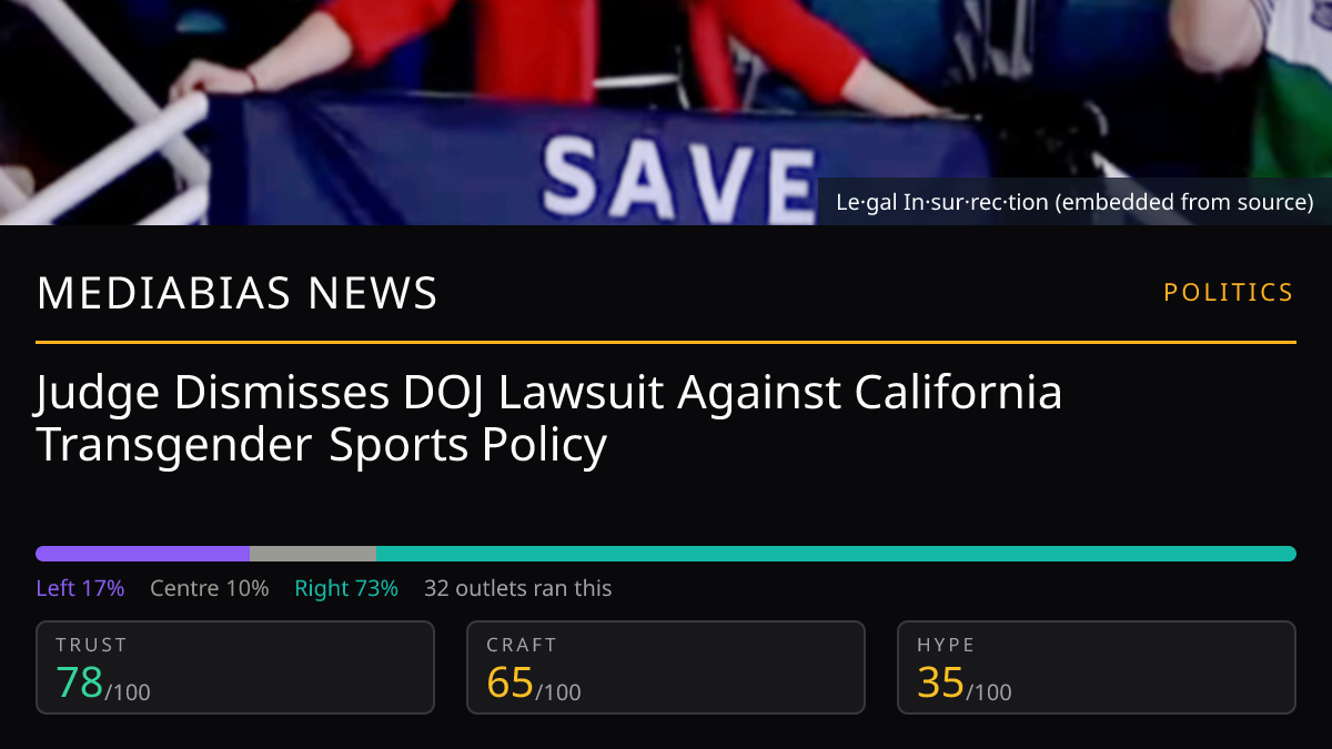 Judge Dismisses DOJ Lawsuit Against California Transgender Sports Policy
