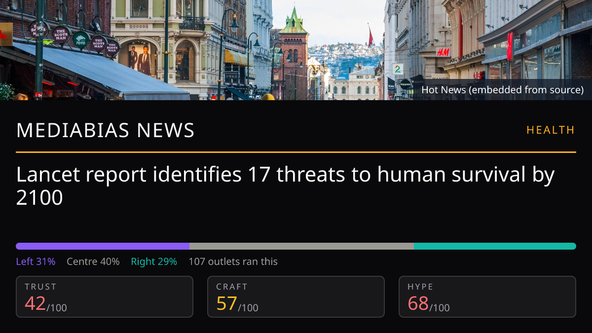 Lancet report identifies 17 threats to human survival by 2100