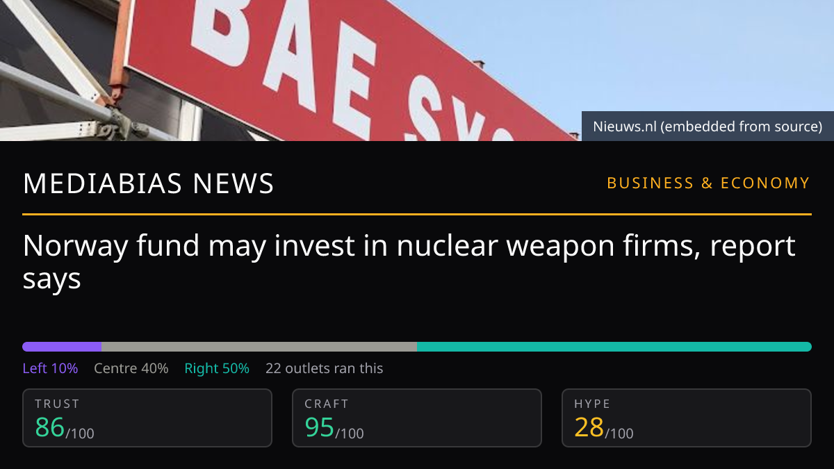 Norway fund may invest in nuclear weapon firms, report says
