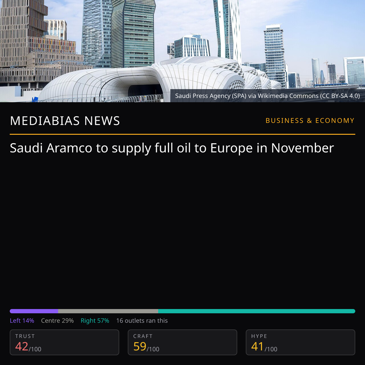 Saudi Aramco Oil Supply to Europe | MediaBias News