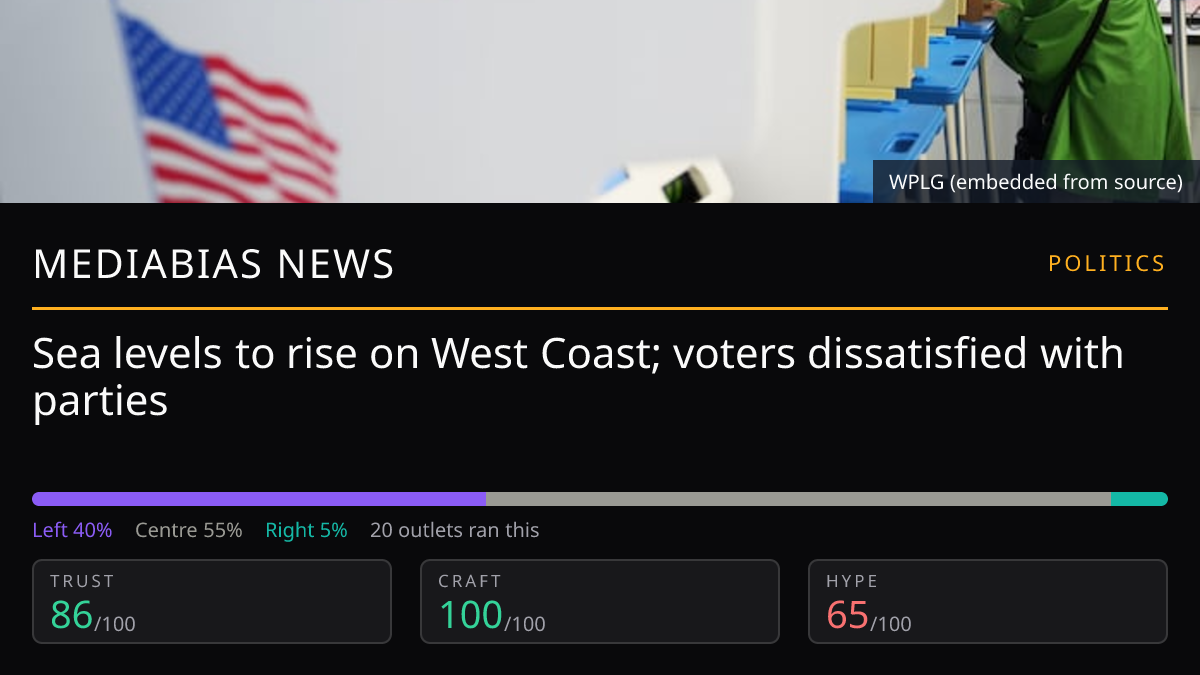 Sea levels to rise on West Coast; voters dissatisfied with parties