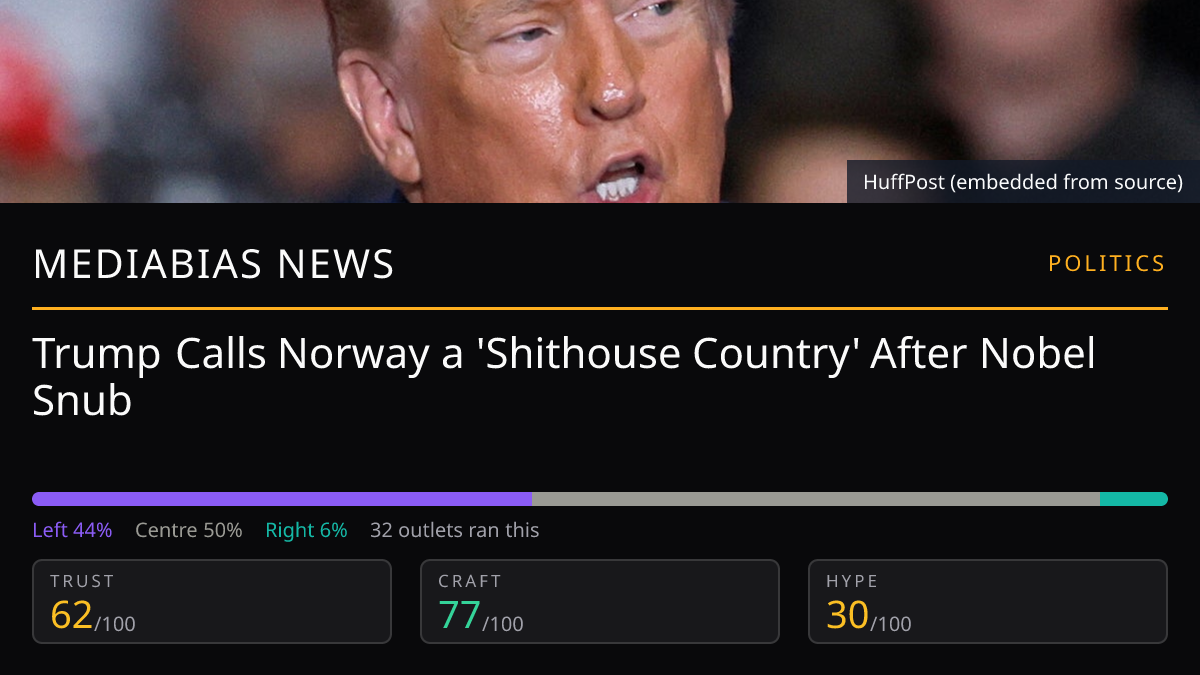 Trump Calls Norway a 'Shithouse Country' After Nobel Snub
