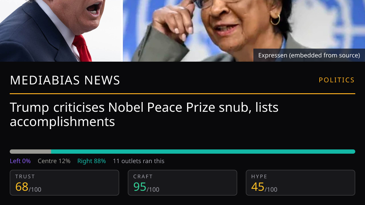 Trump criticises Nobel Peace Prize snub, lists accomplishments