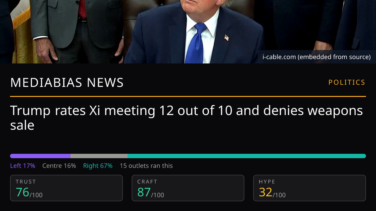 Trump rates Xi meeting 12 out of 10 and denies weapons sale