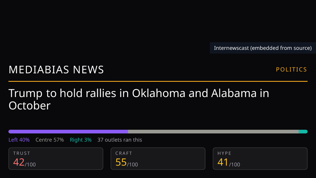 Trump to hold rallies in Oklahoma and Alabama in October
