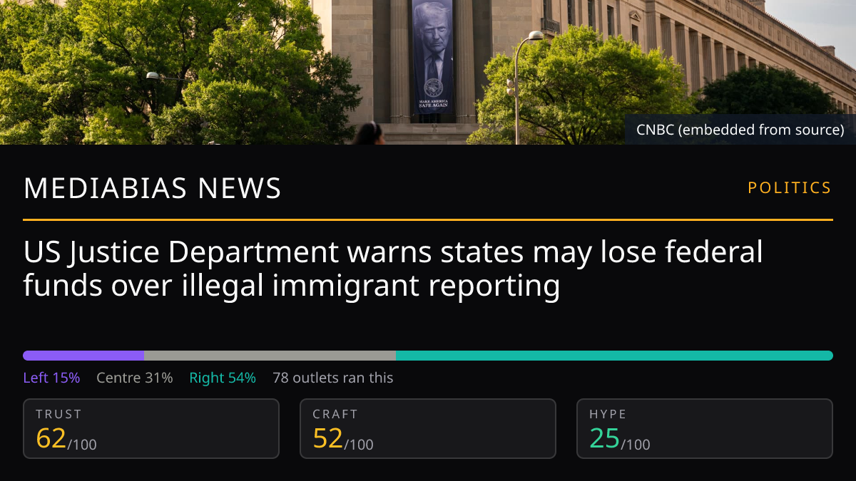 US Justice Department warns states may lose federal funds over illegal immigrant reporting