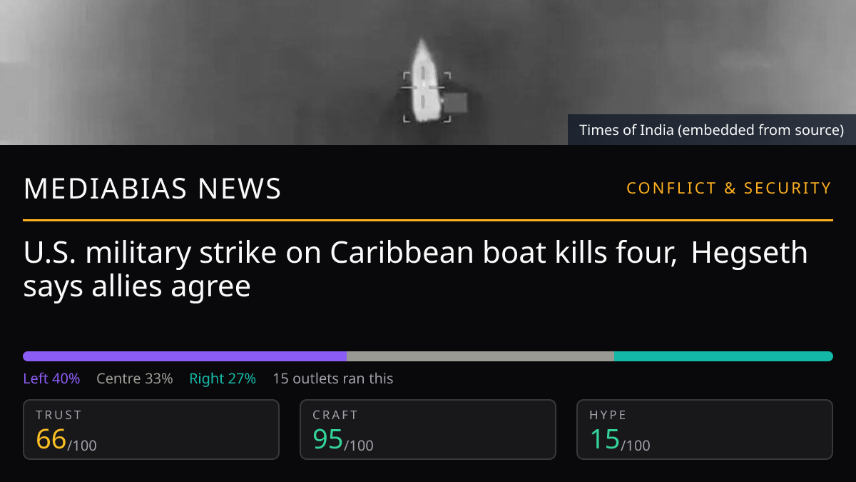 U.S. military strike on Caribbean boat kills four, Hegseth says allies agree