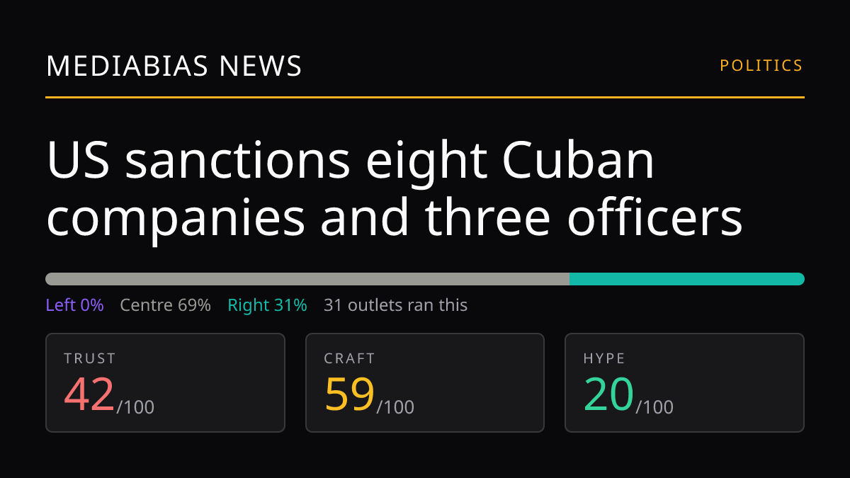 US sanctions eight Cuban companies and three officers