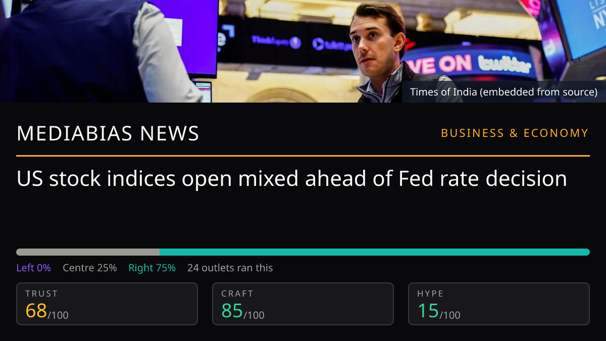 US stock indices open mixed ahead of Fed rate decision