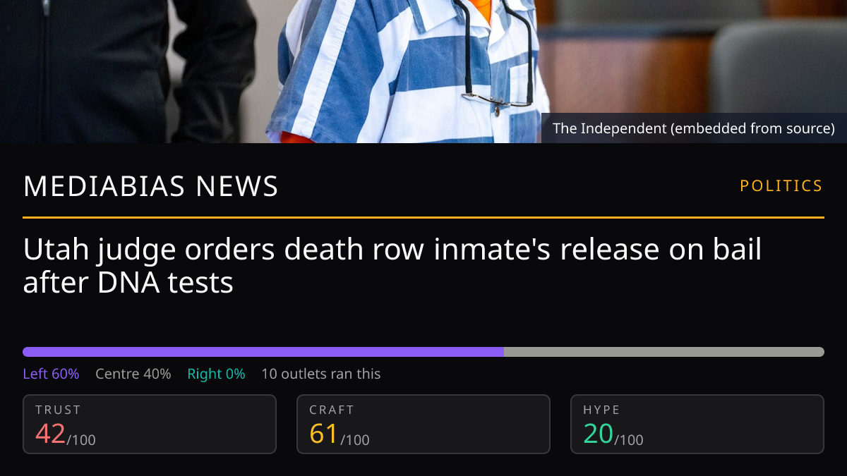 Utah judge orders death row inmate's release on bail after DNA tests